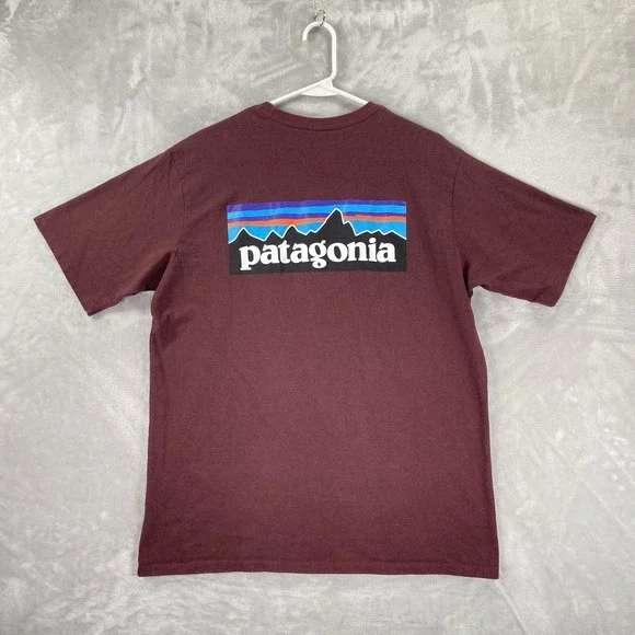 Patagonia T-Shirt mens Medium P-6 Graphic Logo Responsibili-Tee Short Sleeve Red - Picture 1 of 10